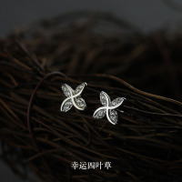银饰简约新款潮睡觉不用摘纯银耳钉女防过敏小耳饰简约百搭四叶草送女朋友老婆情人节七夕生日礼物