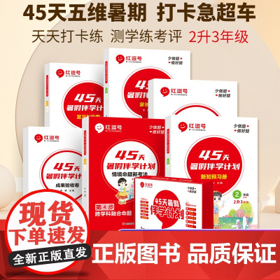 红逗号45天暑假伴学计划二升三暑假衔接教材语文数学二年级下册暑假作业练习册全套升三年级人教版小学口算阅读理解下学期人教2