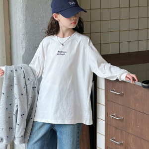 童装女童白色打底衫春秋款新款儿童秋季上衣女孩秋装长袖T恤