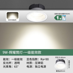 雷士照明LED筒灯高显节能家用客厅灯卧室过道嵌入式家用商用孔灯