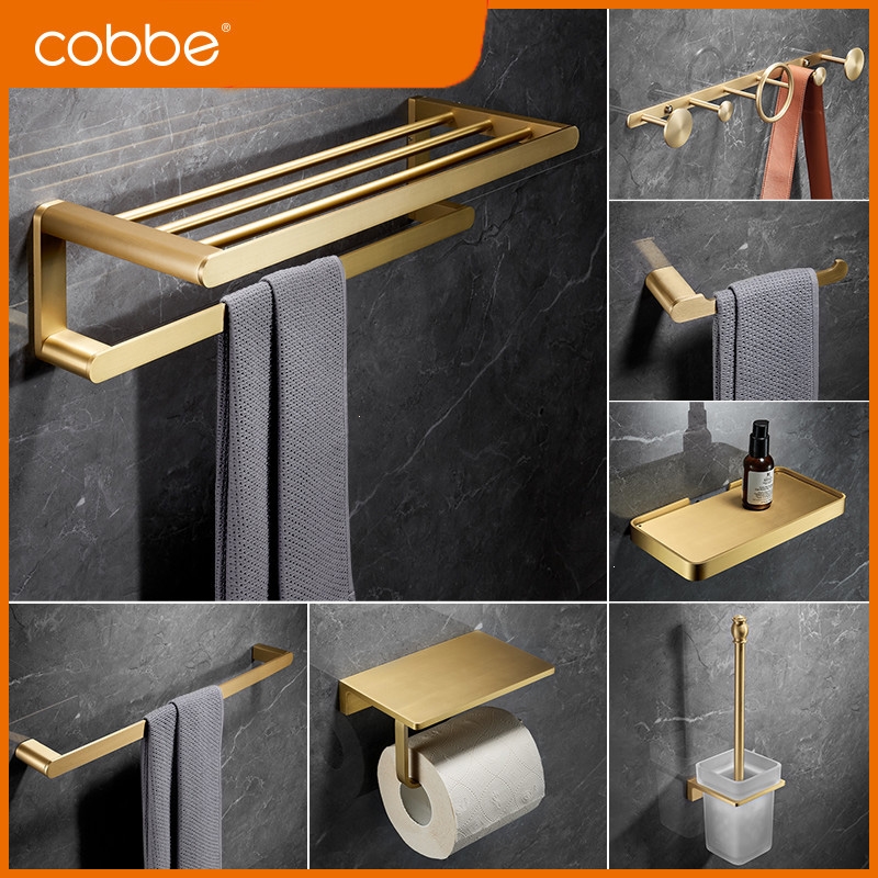 卡贝(cobbe毛巾架铜金色浴巾架卫浴五金挂件套装卫生间轻奢浴室置物架