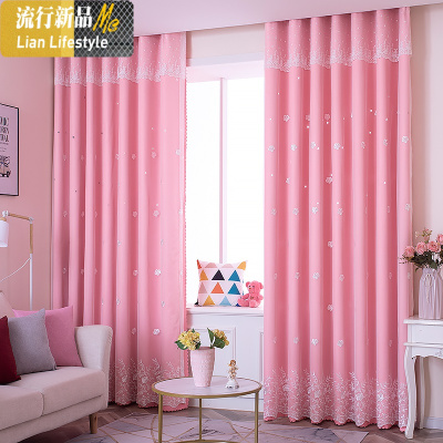 韩式窗帘双层蕾丝遮光镂空网红卧室客厅飘窗定制窗帘公主风成品 三维工匠
