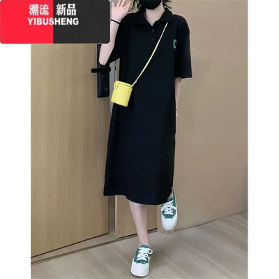YIBUSHENG薄荷绿法式减龄polo衫领连衣裙子女士天微胖mm大码显瘦长款过膝