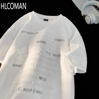 HLCOMAN立体字母短袖T恤男夏季美式宽松打底衫潮牌高街情侣半袖衣服