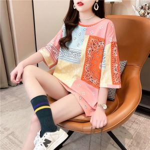 扎染T恤女春夏新款ins潮宽松韩版中长款短袖印花打底衫上衣潮