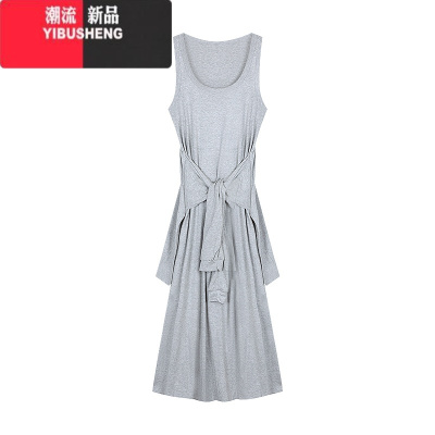 YIBUSHENG纯欲风简约背心连衣裙女2024季新款修身收腰A字裙长裙