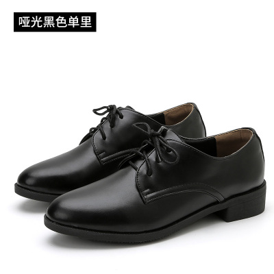 SUNTEK小皮鞋女平底大码41-42秋冬款学院风单鞋女粗跟系带英伦女鞋加绒休闲鞋