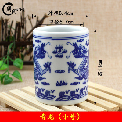 陶瓷笔筒景德镇青花瓷双龙大号文房毛笔学生办公桌收纳摆件筷子筒三维工匠缠枝莲（大号）1个