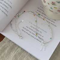 S925纯银彩色蝴蝶结吊坠碎银子项链女款2025新款高级感锁骨链送女朋友老婆情人节七夕生日礼物