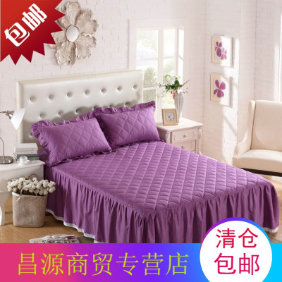 纯棉夹棉加厚床罩纯色床裙式花边床单全棉防滑床套素色床盖