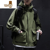 YANXU冲锋衣男防风外套男士风衣休闲户外连帽潮牌宽松纯色防水夹克