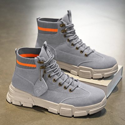 秋季新款马丁靴男百搭高帮男士增高英伦风户外登山厚底短靴增高款