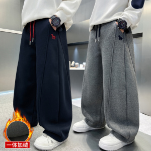 男童秋冬款卫裤加绒加厚新款一体绒大童冬季运动儿童直筒裤子