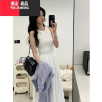 YIBUSHENG黑色吊带背心连衣裙女2024新款小众设计感无袖针织赫本风长裙子