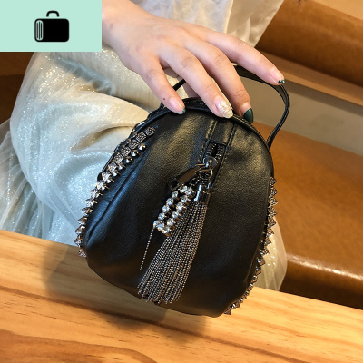 贝壳小包包女包2020春夏新款铆钉链条包百搭韩版流苏包单肩斜挎包NEW LAKE 黑色女斜挎包