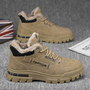 男士秋季新款时尚舒适潮流保暖大码加绒套脚纯色圆头厚底雪地靴