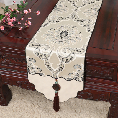 新中式古典玉桌旗茶几长条布艺中国风桌布床柜旗电视柜盖布 如意 34*180适合桌长120-130CM