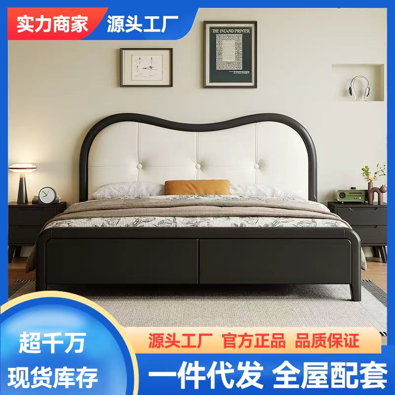 网红公主皮木床软包床法式1.5双人床简约主卧现代1.8美式复古民宿