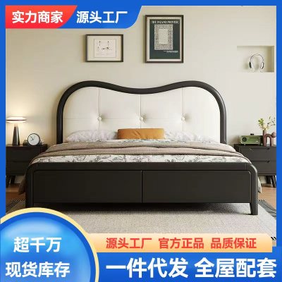 网红公主皮木床软包床法式1.5双人床简约主卧现代1.8美式复古民宿