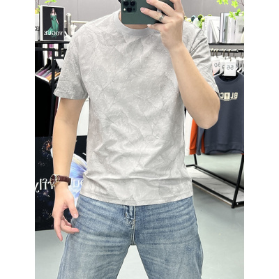 个性提花痞帅男士圆领短袖夏季时尚潮流宽松百搭青年T恤上衣