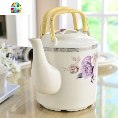 陶瓷冷水壶 大容量家用凉水壶 提梁茶壶大号茶水壶单个花茶壶 FENGHOU 金色荷塘3L