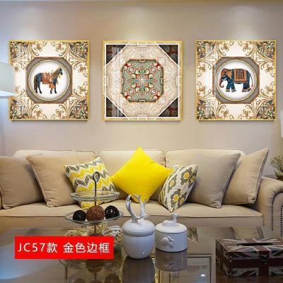 欧式挂画客厅沙发背景墙画简欧壁画简约 jc57(金色边框) 50*70cm三联套装(建议2.5-3米沙发)(真晶瓷画)水