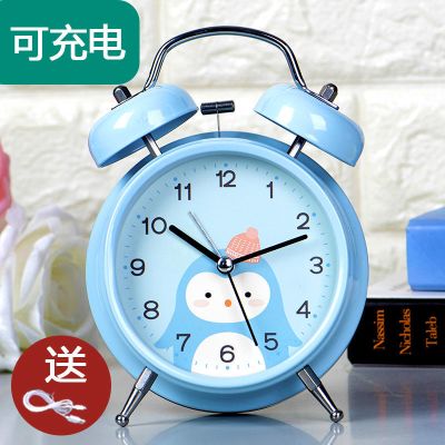 铭侣座钟客厅闹钟静音床头简约创意学生卡通闹铃多功能金属儿童夜光小闹表