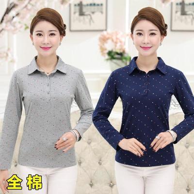 秋装新款T恤衫中老年女士印花妈妈装翻领上衣短袖休闲衫