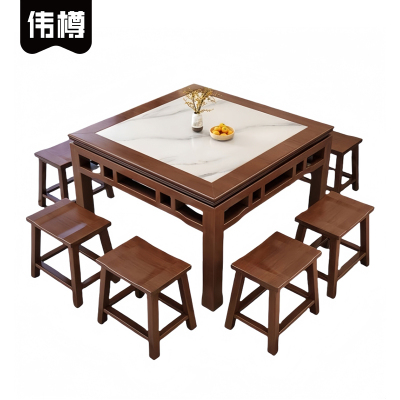 伟樽岩板方桌118*118*77cm+凳子*8套