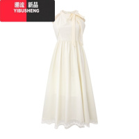 YIBUSHENG芭蕾风无袖系带挂脖蝴蝶结连衣裙季法式收腰小个子温柔气质长裙