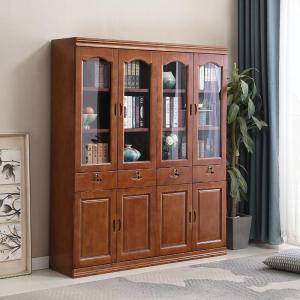 青木川 实木书柜书架落地带玻璃门 2345门自由组合带锁办公室文件柜子 客厅卧室家用书橱展示柜置物架 简约现代