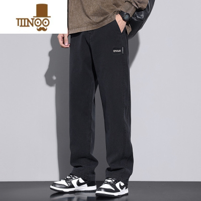 YANXU男士垂感裤子2023阔腿宽松运动裤黑色百搭直筒秋季休闲长裤