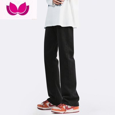 七斓黑色牛仔裤男款夏季修身直筒宽松休闲潮牌美式高街微喇长裤子