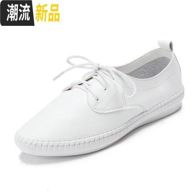 2020新款真皮小白鞋女大码41-43平底豆豆鞋百搭一脚蹬休闲单鞋潮广赫