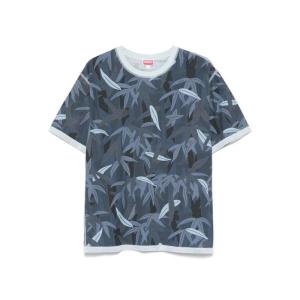 KENZO男士蓝绿竹叶图案短袖T恤春夏季休闲潮流百搭上衣