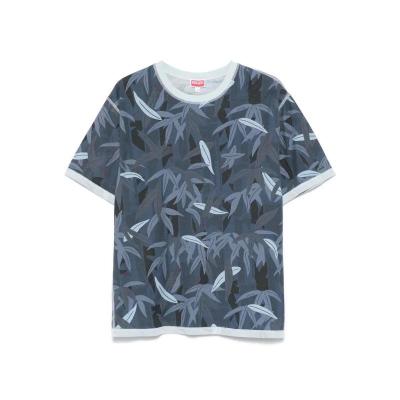 KENZO男士蓝绿竹叶图案短袖T恤春夏季休闲潮流百搭上衣