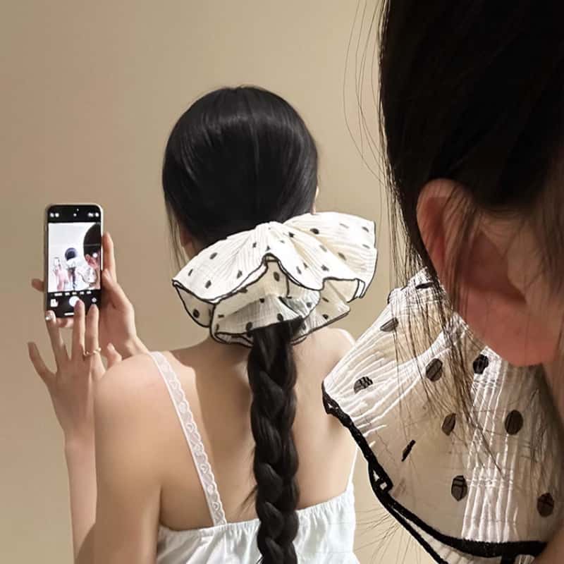优雅波点大肠圈发圈气质经典布艺发绳大肠圈发饰新款头饰头花女送女朋友老婆情人节七夕生日礼物