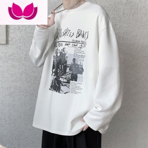 七斓男士打底衫长袖t恤潮流潮牌宽松黑色体恤男款内搭上衣服男生