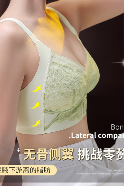 新超薄全罩杯无钢圈调整型加大码内衣女性感蕾丝显小显瘦收副乳罩