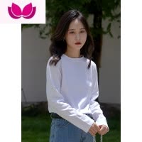 七斓黑色圆领长袖T恤女2023春季新款纯色百搭薄款打底衫上衣