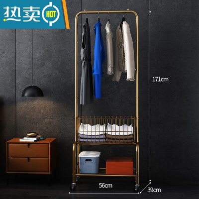 敬平意式轻奢挂衣架落地卧室简约实用房间移动式加厚置物晾衣杆 轻奢双层置物挂衣架晾晒架