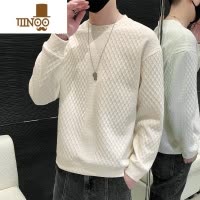YANXU秋季圆领卫衣男2023新款外套内搭华夫格长袖t恤男士款打底衫