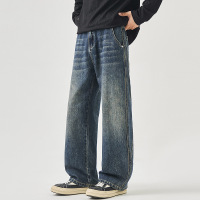 高街风阔腿牛仔裤男复古水洗做旧工艺垂感十足2026男长裤