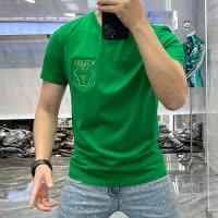 2026夏季短袖男士上衣圆领修身半袖衫打底衫刺绣时尚丝光棉潮ins