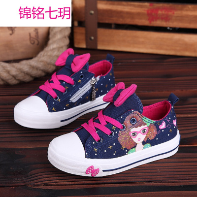 锦铭七玥童鞋2016一休中帮新款儿童帆布鞋新款帆布女童鞋韩版公主学生鞋子