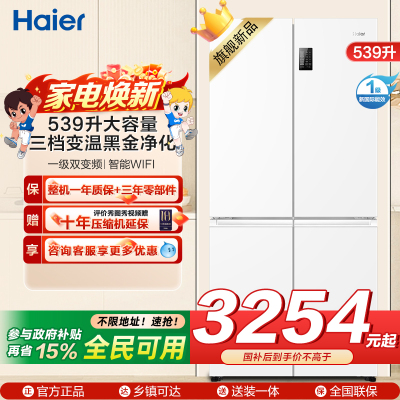 海尔(Haier)539升十字对开门 一级变频 风冷无霜 嵌入式大容量家用冰箱BCD-539WGHTDEDWVU1