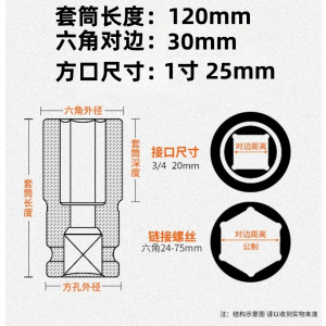 120mm加长风动套筒 1寸 30mm