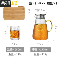三维工匠玻璃凉水壶耐热高温扎壶家用晾瓶冷白开水杯套装泡柠檬大容量超大 1.5单壶(彩色手柄)+4杯+茶盘
