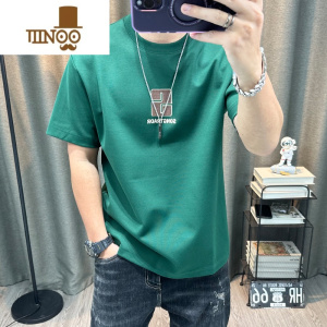YANXU加厚短袖t恤男士高端男装字母印花宽松百搭厚款半袖卫衣上衣