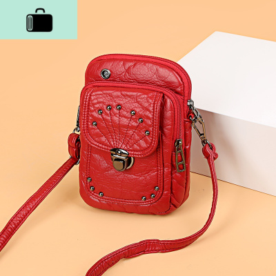 时尚水洗软皮迷你手机包女包包2020新款铆钉多层单肩斜挎小方包潮NEW LAKE女斜挎包